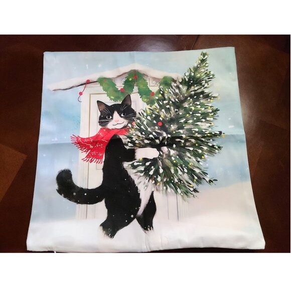 Cat Christmas Pillow Cover Soft Accent Decorative Throw Case Xmas Holiday Decor - Picture 1 of 11
